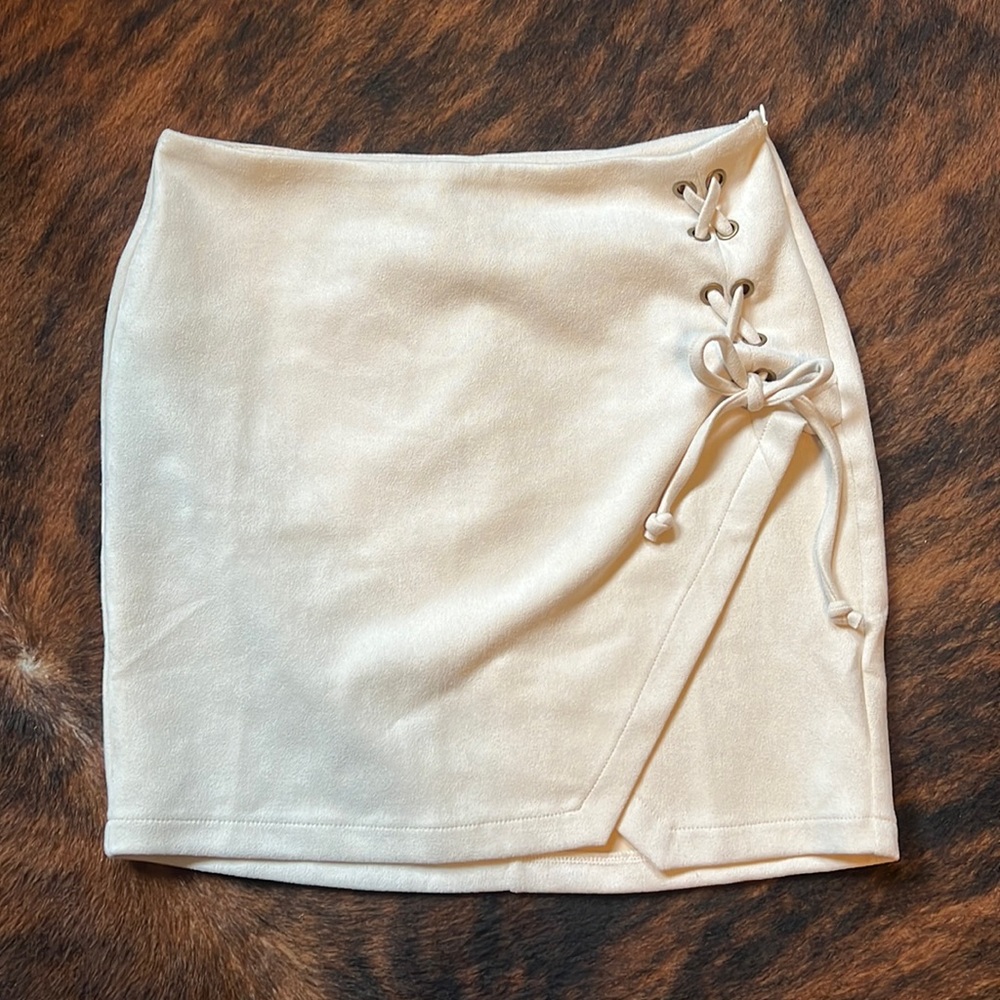 Hem & Thread Suede Cream Skirt